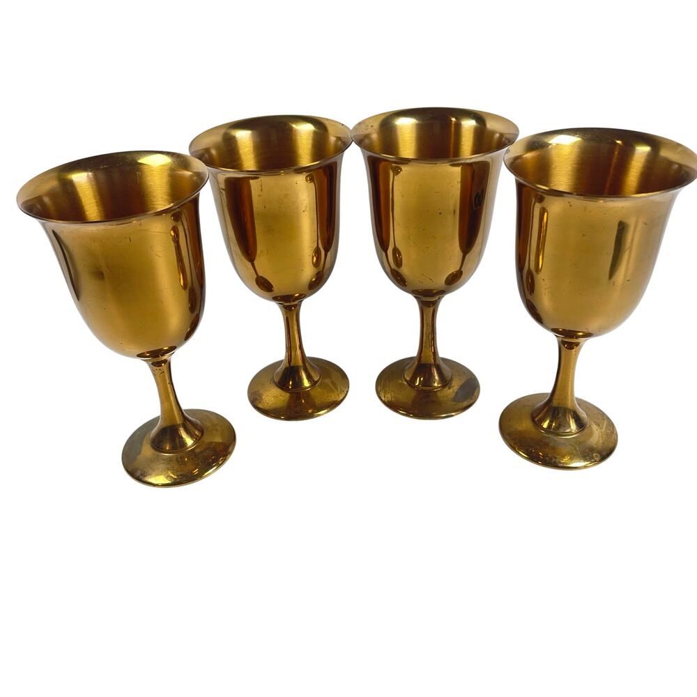 Vintage Shiny Gold-toned Metal Goblets Set of 4 6"x3"